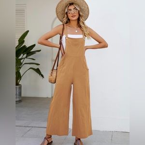 Women’s Burnt Orange Casual Loose Fit Wide Leg Jumpsuit With Adjustable Straps